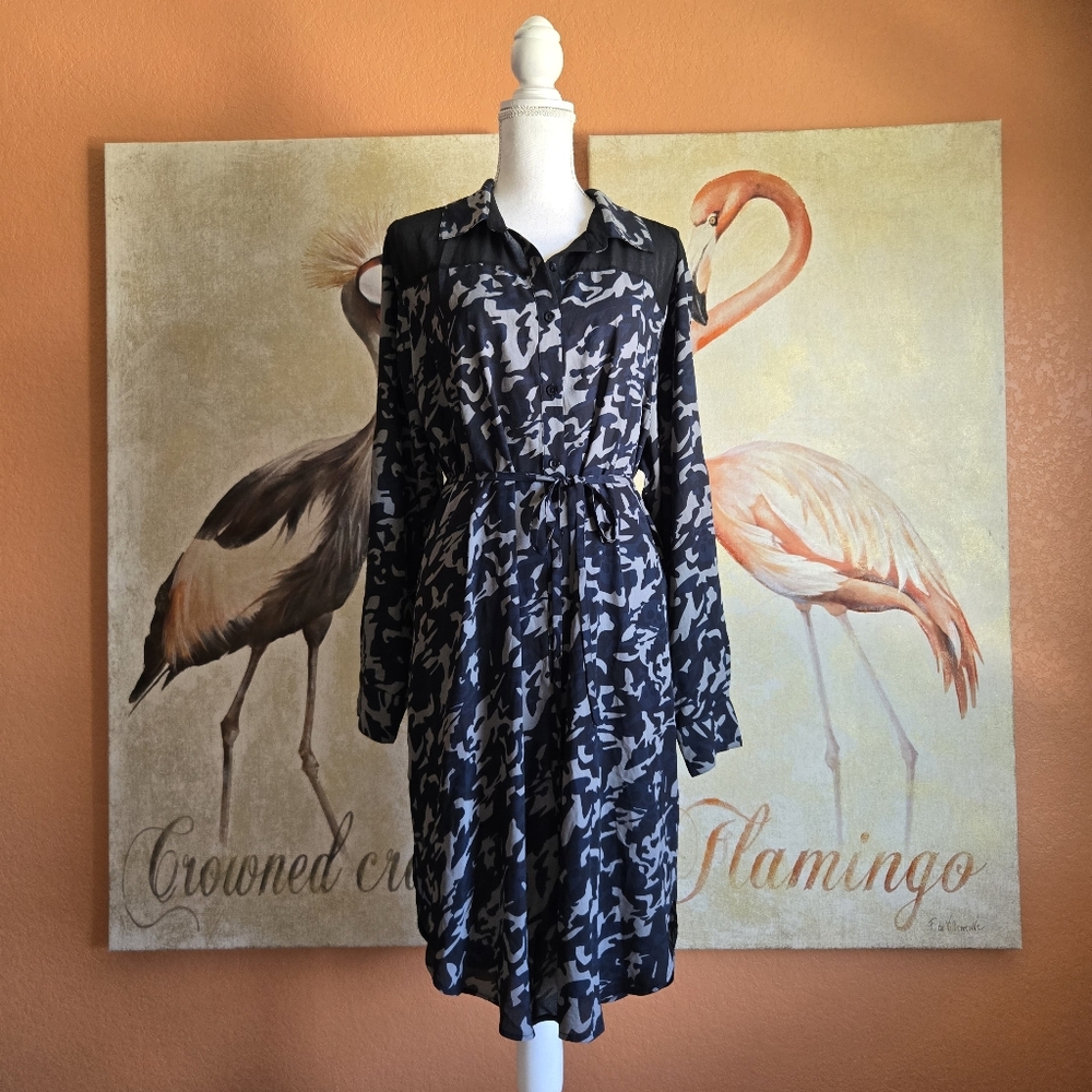 NWT Standards And Practices Midnight Camo Shirt Dress 1X Blue Black Long Sleeve